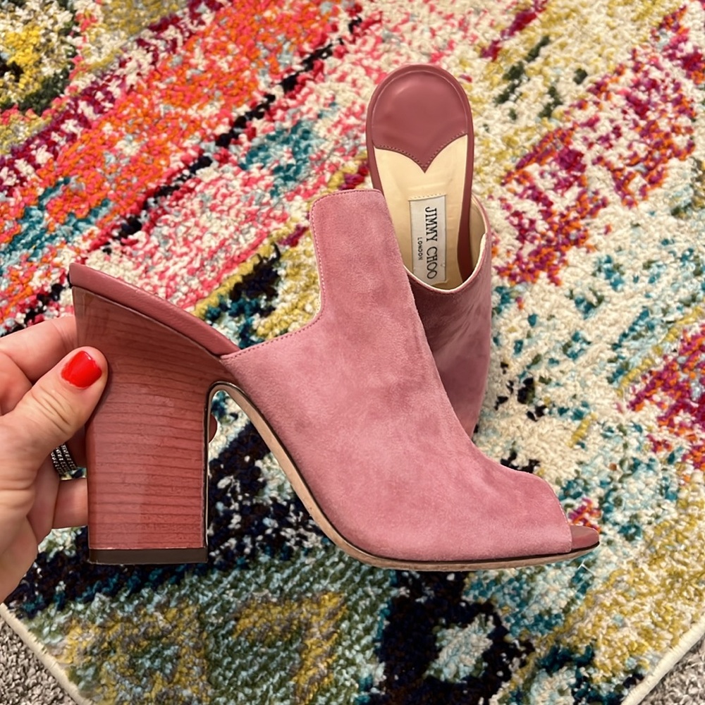 Gorgeous Jimmy Choo heel mules, beautiful suede, size 36.5, or 6.5 US size, GUC